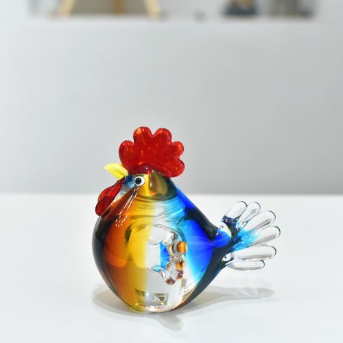 流光溢彩，啼鸣生趣——创意琉璃玻璃水晶小公鸡母鸡摆件